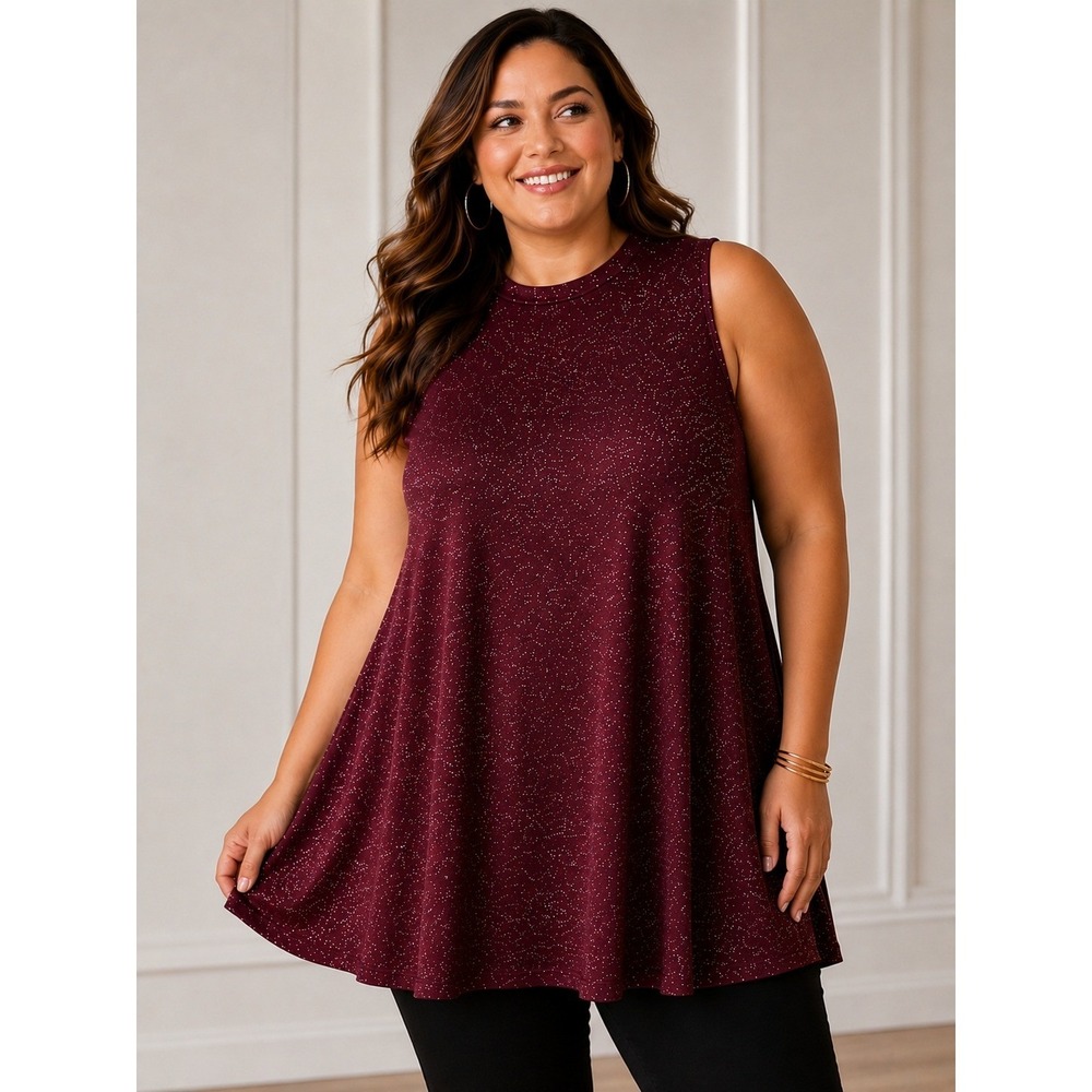 Lane Bryant 22/24 Wine Glitter Swing Tunic Sleeveless High Neck Plus Size